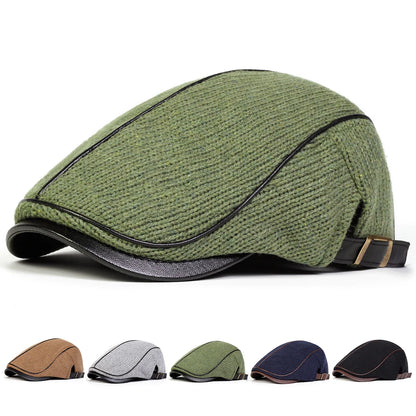 Men Autumn Winter Warm Knitting Newsboy Caps British Painters Hats Side Buckle Adjustable Flat Cap