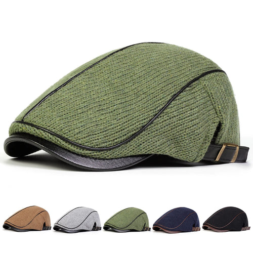 Men Autumn Winter Warm Knitting Newsboy Caps British Painters Hats Side Buckle Adjustable Flat Cap