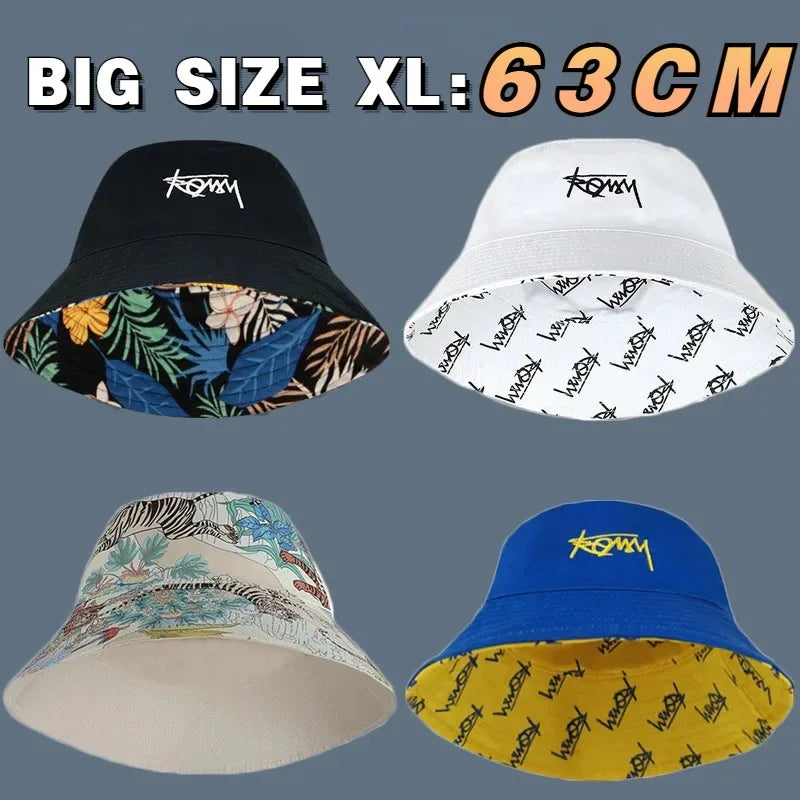 Big Head Letter Print Bucket Hats Men Women Large Size Reversible Hip Hop Fisherman Caps Summer Sun Hat Plus Size Panama