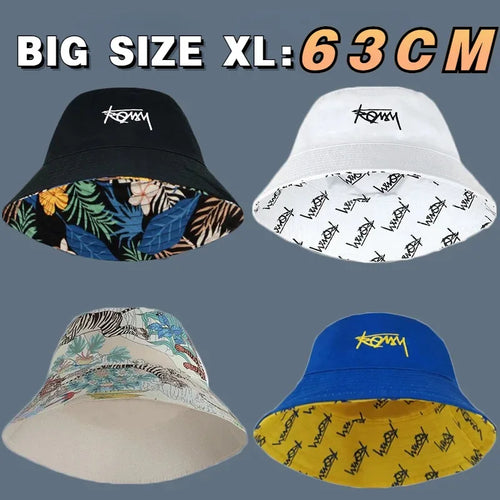 Big Head Letter Print Bucket Hats Men Women Large Size Reversible Hip Hop Fisherman Caps Summer Sun Hat Plus Size Panama