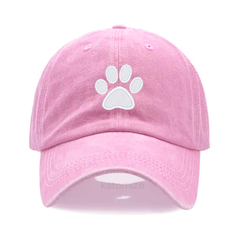 Dog Paw Embroidered Baseball Cap Women Men Adjustable Washed Cotton Dad Hat Unisex Classic Golf Caps