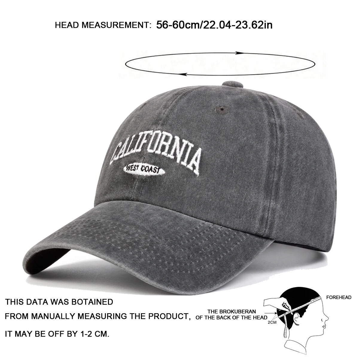 Unisex California Letter Embroidery Wash Baseball Caps Spring Autumn Outdoor Adjustable Casual Hats