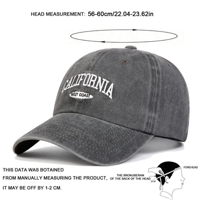 Unisex California Letter Embroidery Wash Baseball Caps Spring Autumn Outdoor Adjustable Casual Hats