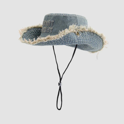 Summer Letter Tassel Denim Women Sun Hat Spring Hiking Protection Panama Beach Wide Side Bucket Men