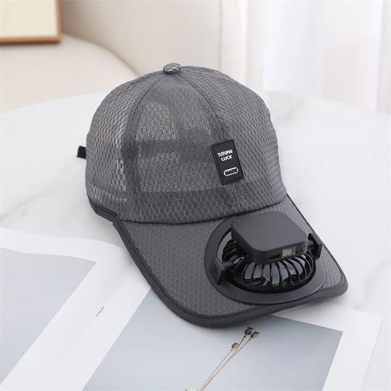 Summer Mesh Solar Energy Fan Baseball Cap Men Women Adjustable Breathable Caps Quick Dry Running Hat
