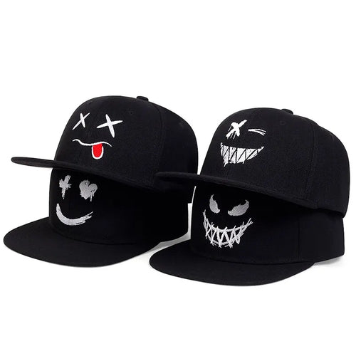 Unisex Personality Ghost Expression Embroidery Hip-Hop Hats Outdoor Adjustable Casual Baseball Caps
