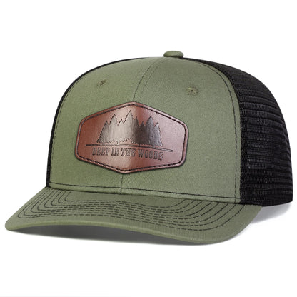 Unisex Deep Woods Leather Label Baseball Net Caps Spring Summer Outdoor Adjustable Casual Hats