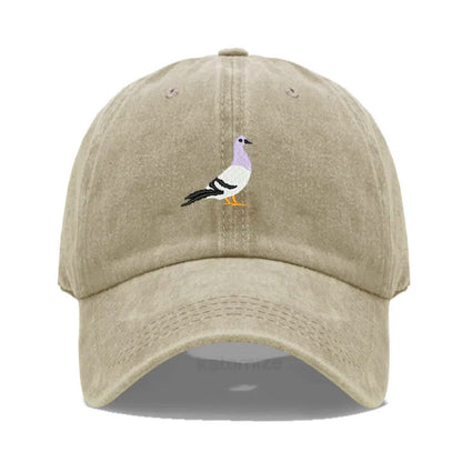 Pigeon Embroidery Baseball Cap Women Men Adjustable Soft Washed Cotton Dad Hat Unisex Classic Golf