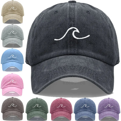 Men S Baseball Cap Women Washed Cotton Waves Embroidery Dad Hat Sport Golf Caps Man Sun Hats