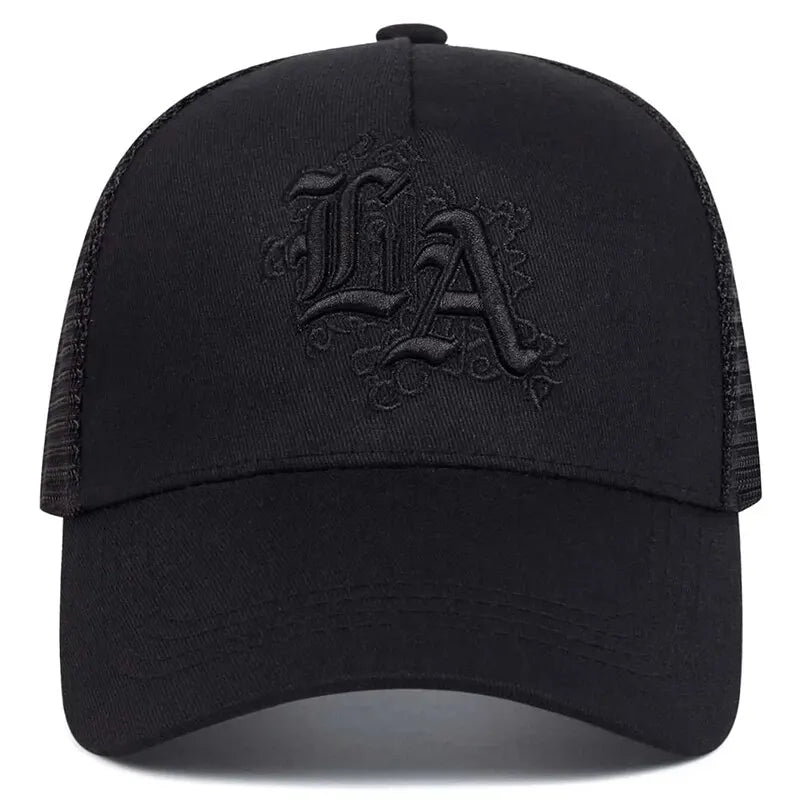 Unisex La Letter Embroidery Baseball Net Caps Spring Summer Outdoor Adjustable Casual Hats Sunscreen