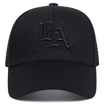 Unisex La Letter Embroidery Baseball Net Caps Spring Summer Outdoor Adjustable Casual Hats Sunscreen