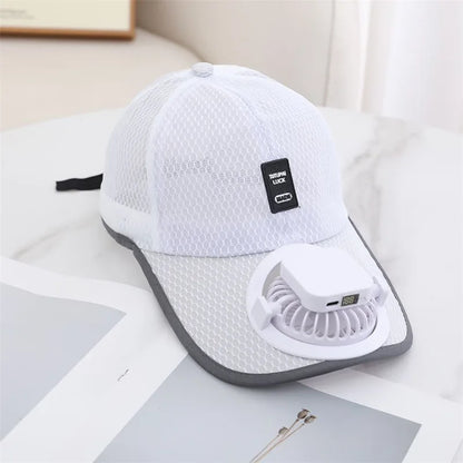 Summer Mesh Solar Energy Fan Baseball Cap Men Women Adjustable Breathable Caps Quick Dry Running Hat
