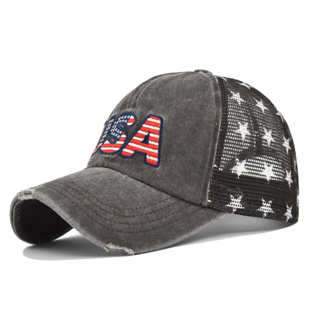 Unisex Usa Embroidery Net Baseball Cap Spring Summer Outdoor Adjustable Breathable Casual Hats