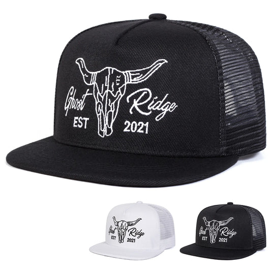 Unisex Ox Head Letter Embroidery Hip-Hop Net Hats Spring Summer Outdoor Adjustable Casual Baseball