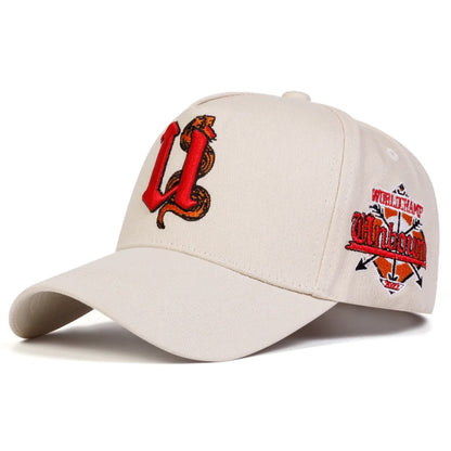 Unisex U Letter Snake Embroidery Baseball Caps Spring Autumn Outdoor Adjustable Casual Hats Hip Hop