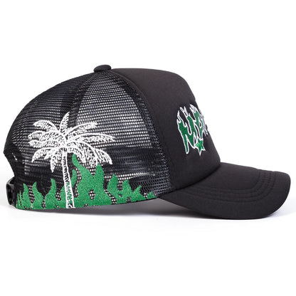 Unisex Magari Flame Embroidery Baseball Net Caps Spring Summer Outdoor Adjustable Casual Hats