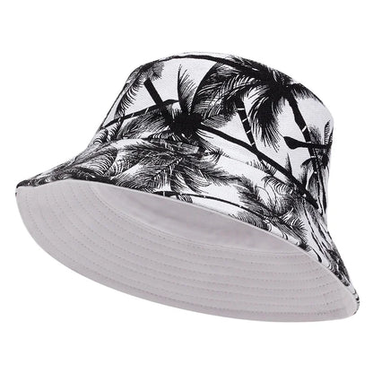 Men Women Coconut Tree Bucket Hat Cotton Printing Hip Hop Fisherman Panama Sun Outdoor Street Casual