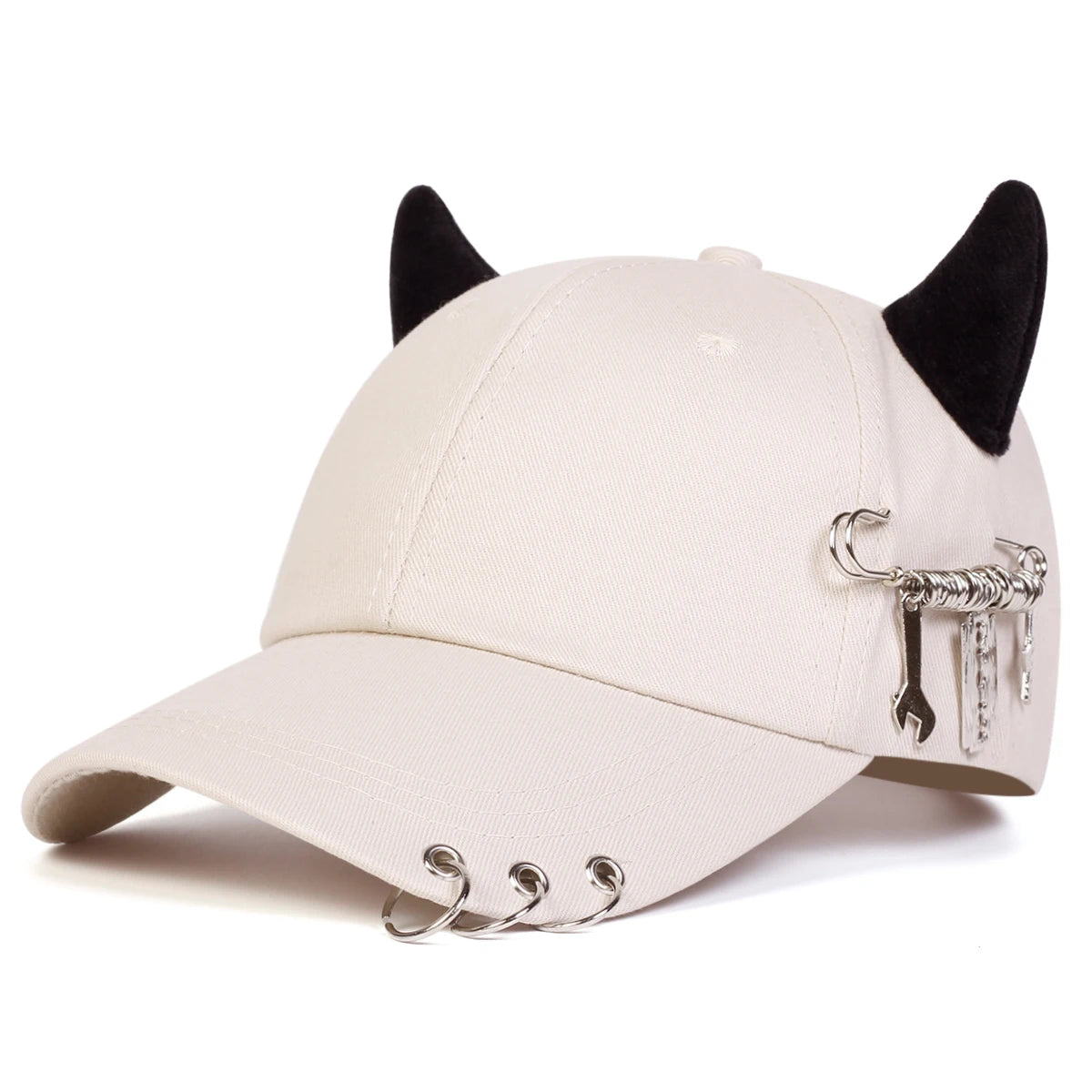 Unisex Lron Ring Cow Horn Personality Baseball Caps Spring Autumn Outdoor Adjustable Casual Hats