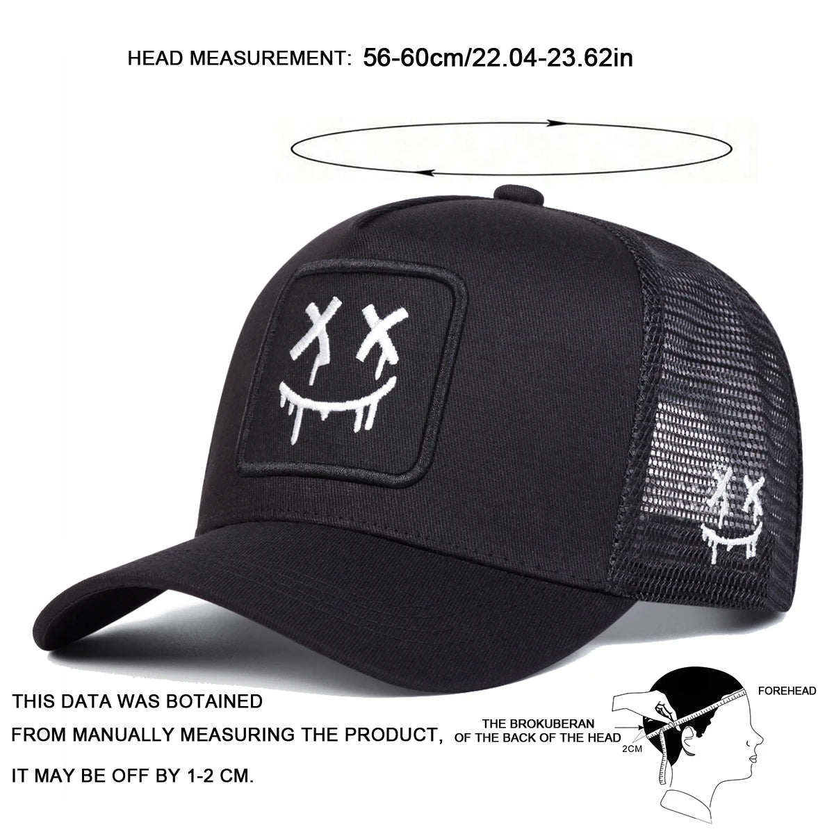 Unisex Xx Smiling Face Embroidery Baseball Net Caps Spring Summer Outdoor Adjustable Casual Hats