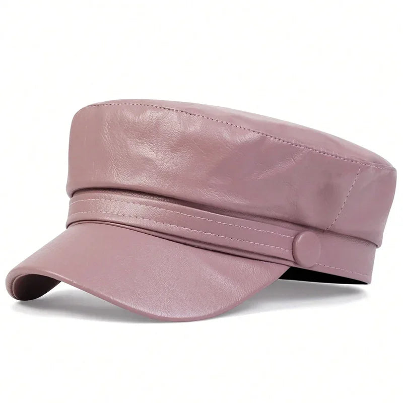 Pu Leathe Solid Color Army Caps Spring Autumn Outdoor Casual Adult Sun Hats Hip Hop Hat Sunscreen