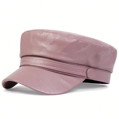 Pu Leathe Solid Color Army Caps Spring Autumn Outdoor Casual Adult Sun Hats Hip Hop Hat Sunscreen