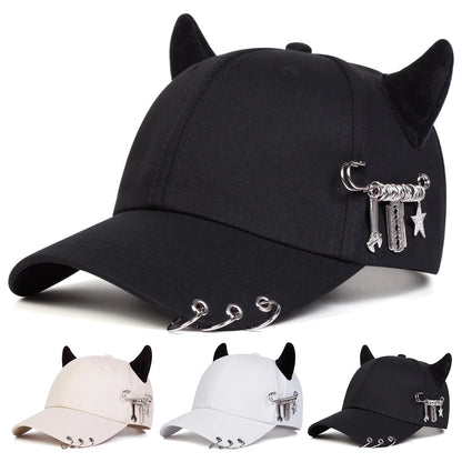 Unisex Lron Ring Cow Horn Personality Baseball Caps Spring Autumn Outdoor Adjustable Casual Hats