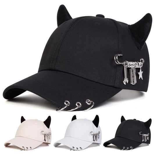 Unisex Lron Ring Cow Horn Personality Baseball Caps Spring Autumn Outdoor Adjustable Casual Hats