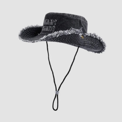 Summer Letter Tassel Denim Women Sun Hat Spring Hiking Protection Panama Beach Wide Side Bucket Men