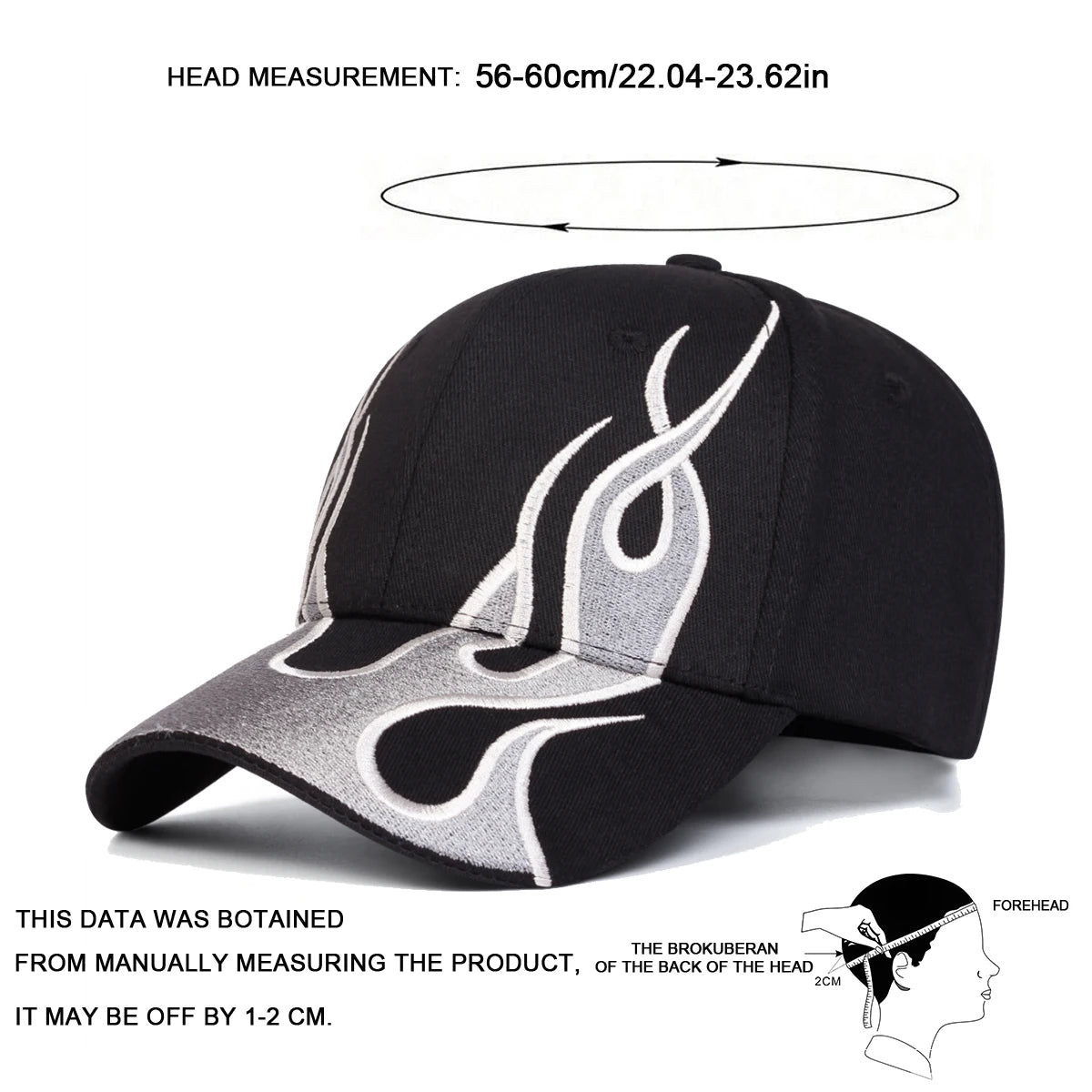 Unisex Flame Embroidery Baseball Caps Spring Autumn Outdoor Adjustable Casual Hats Hip Hop Hat