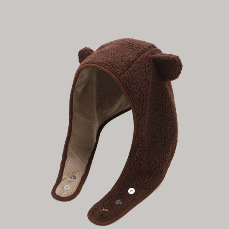 Safe Bear Ear Bomber Hats Men Women Abi Pilot Hat Helmet Rockwool Magnetic Buckle Ear Protector Hip Hop Beanies Outdoor Ski Hat