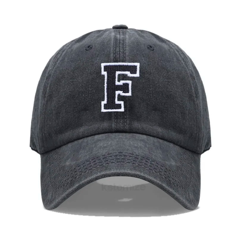 Initial Letter A-Z Embroider Baseball Cap Men Womne Washed Cotton Dad Hat Team Sport Visors Snapback