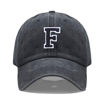 Initial Letter A-Z Embroider Baseball Cap Men Womne Washed Cotton Dad Hat Team Sport Visors Snapback