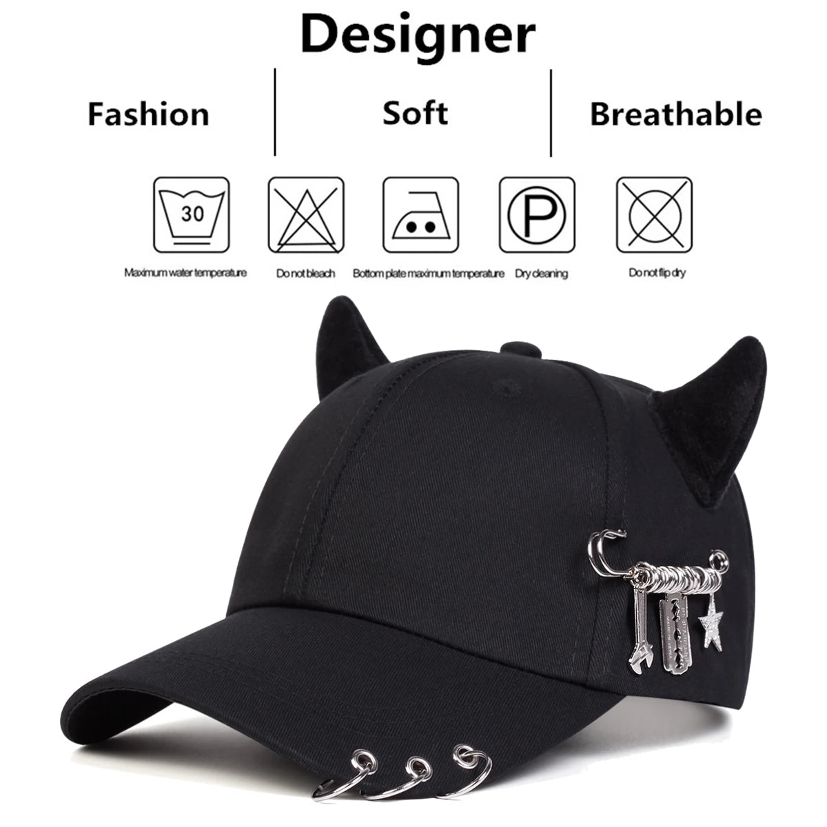 Unisex Lron Ring Cow Horn Personality Baseball Caps Spring Autumn Outdoor Adjustable Casual Hats
