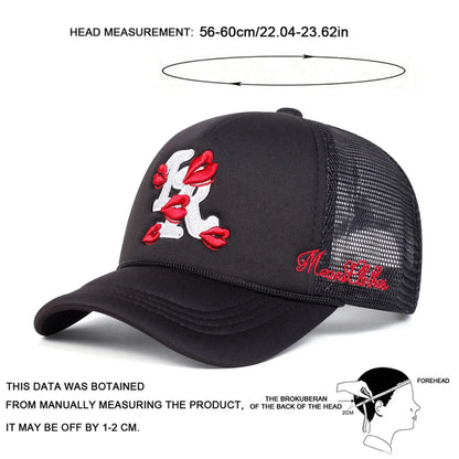 Unisex Letter Lips Embroidery Baseball Net Caps Spring Summer Outdoor Adjustable Casual Hats