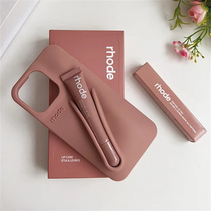 RHODE Lip Gloss Phone Case Set for iPhone 11–17 – Silicone Makeup Case with Box