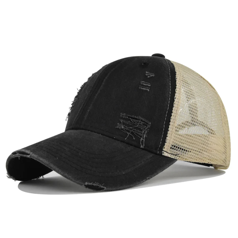Summer Mesh Hole Baseball Cap Unisex Adjustable Washed Cotton Retro Casual Outdoor Sports Sun Hat