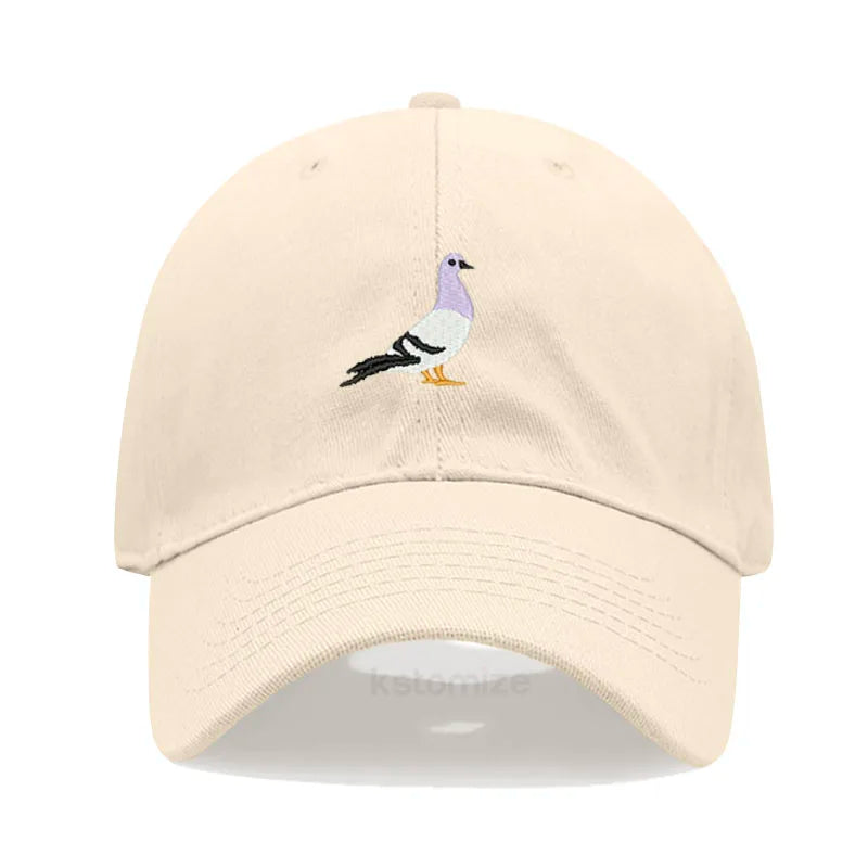 Pigeon Embroidery Baseball Cap Women Men Adjustable Soft Washed Cotton Dad Hat Unisex Classic Golf