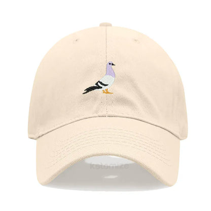Pigeon Embroidery Baseball Cap Women Men Adjustable Soft Washed Cotton Dad Hat Unisex Classic Golf