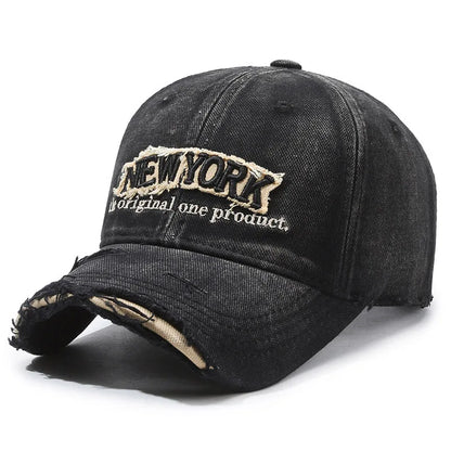 Vintage Old Hole Embroidery Letters Cowboy Baseball Cotton Soft Top Men S Women Spring Summer Casual