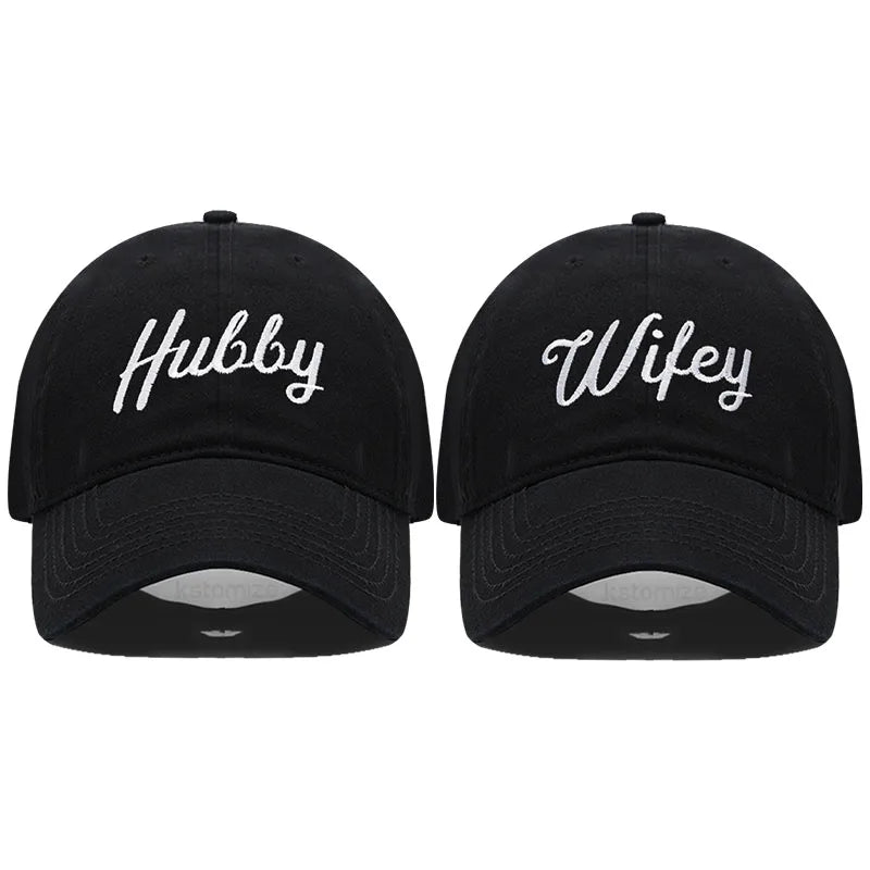 Embroidered Wifey Hubby Hat Soft Cotton Adjustable Couple Baseball Cap Men Women Wholesale