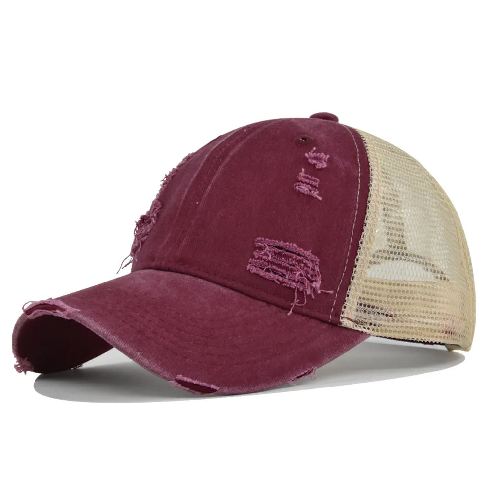 Summer Mesh Hole Baseball Cap Unisex Adjustable Washed Cotton Retro Casual Outdoor Sports Sun Hat