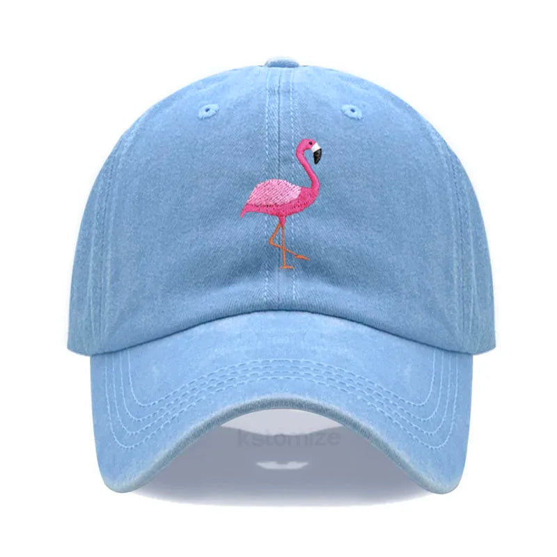 Animal Embroidery Flamingo Baseball Caps Men Women Retro Soft Washed Cotton Dad Hat Snapback Cap
