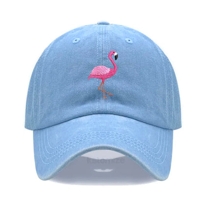 Animal Embroidery Flamingo Baseball Caps Men Women Retro Soft Washed Cotton Dad Hat Snapback Cap