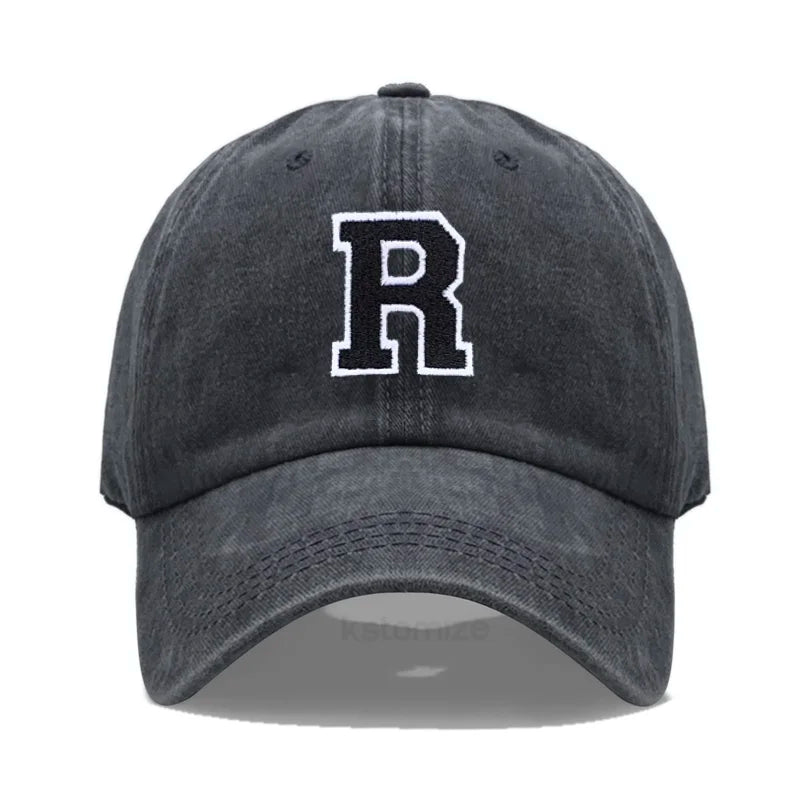 Initial Letter A-Z Embroider Baseball Cap Men Womne Washed Cotton Dad Hat Team Sport Visors Snapback