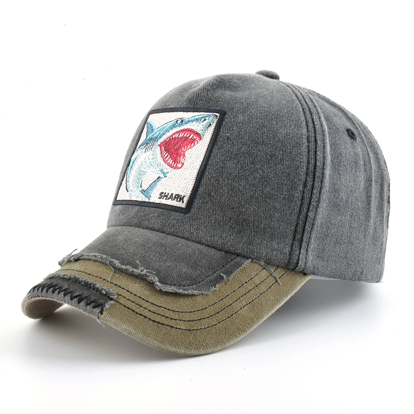 Vintage Denim Baseball Cap With Embroidery Shark Patch Men Snapback Hip Hop Dad Hats Women Four Seasons Adjustable Visor Cap