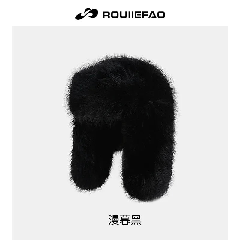 Fluffy Imitation Mink Fur Bomber Hats Men's Autumn and Winter Korean Version Plush Pilot Hat Female Ins Blogger Cycling Cold Hat