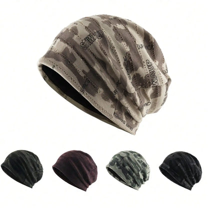 Unisex Camouflage Print Beanie Hat With Distressed Holes Lightweight Stretchy Beanies For Men Women Streetwear Bonnet Cap