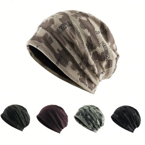 Unisex Camouflage Print Beanie Hat With Distressed Holes Lightweight Stretchy Beanies For Men Women Streetwear Bonnet Cap
