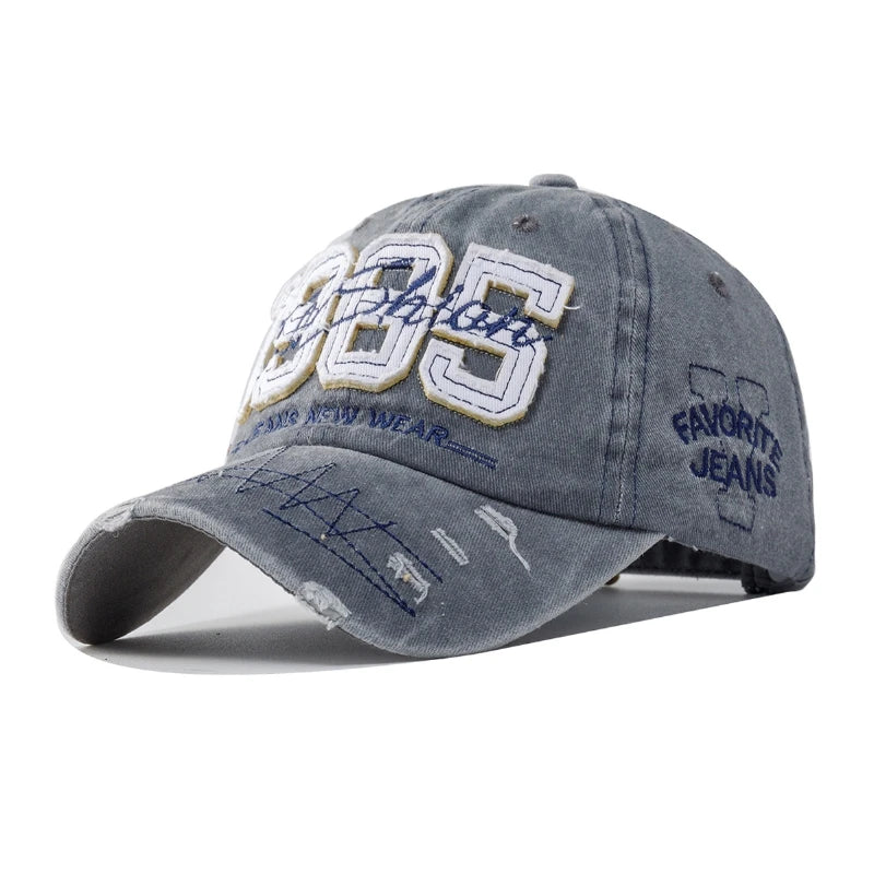 1985 Embroidery Ripped Baseball Cap Washed Distressed Patch Adjustable Dad Hat Vintage Lightweight Sunscreen Sports Hat