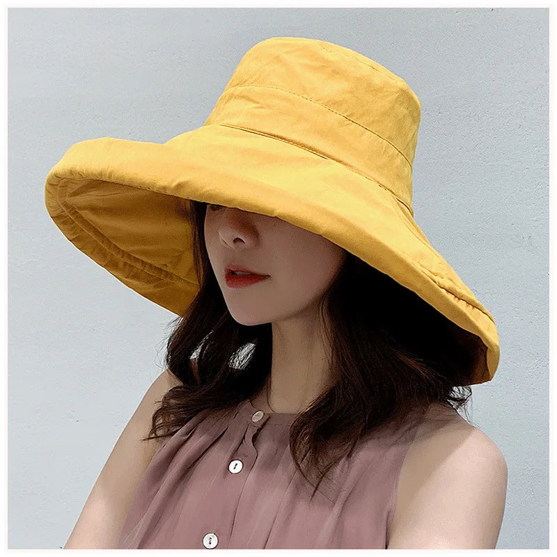 Women S Hat Bucket Panamanian Four Seasons Fisherman Big Brim Double-Sided Sun Visor C